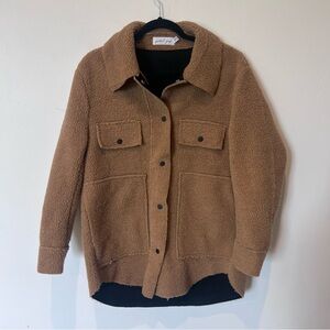 Petal & Pup Women’s Tan Teddy Jacket Classic Collar Oversized Fit Size 4 Shacket